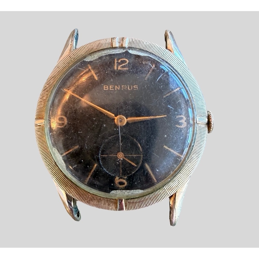 Vintage Benrus Wristwatch 10K Rolled Gold Plate Bezel‎ – Working – No Band